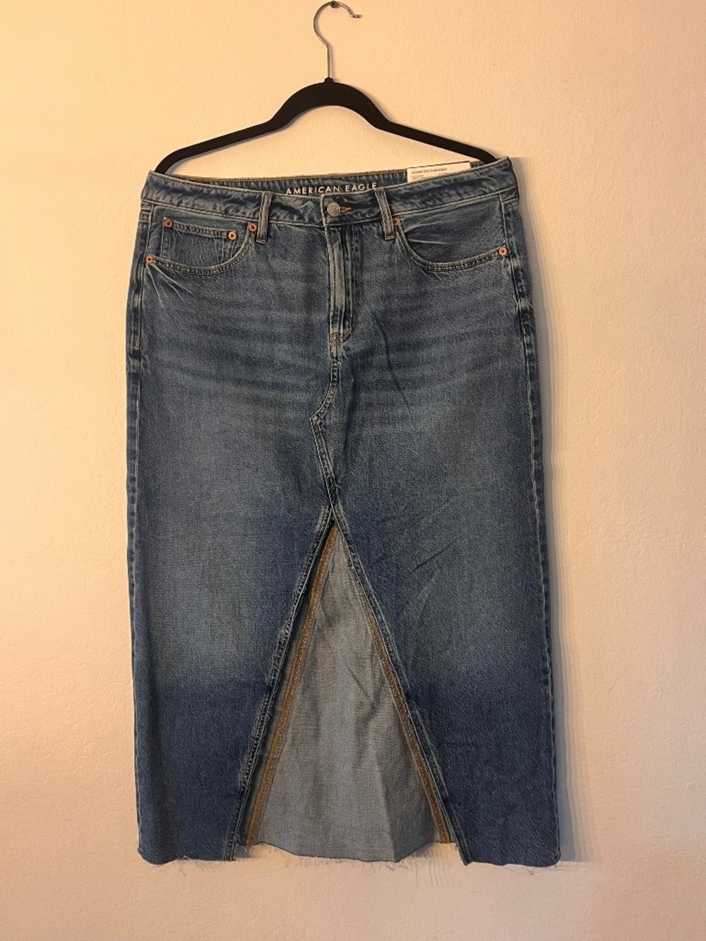 American Eagle Denim Midi Skirt with Front Slit